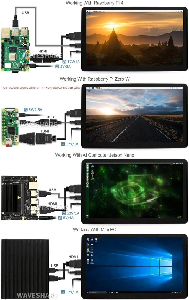 Alt view image 4 of 7 - Waveshare 15.6 inch HDMI LCD (H) (with case) IPS Display 1920x1080 Resolution Capacitive Screen with Toughened Glass Touch Panel Supports Raspberry Pi/Jetson Nano/PC/Game Consoles