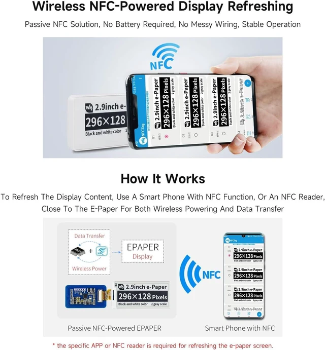 Alt view image 3 of 6 - Waveshare 1.54inch NFC-Powered e-Paper No Battery Wireless Powering and Data Transfer (White Case)