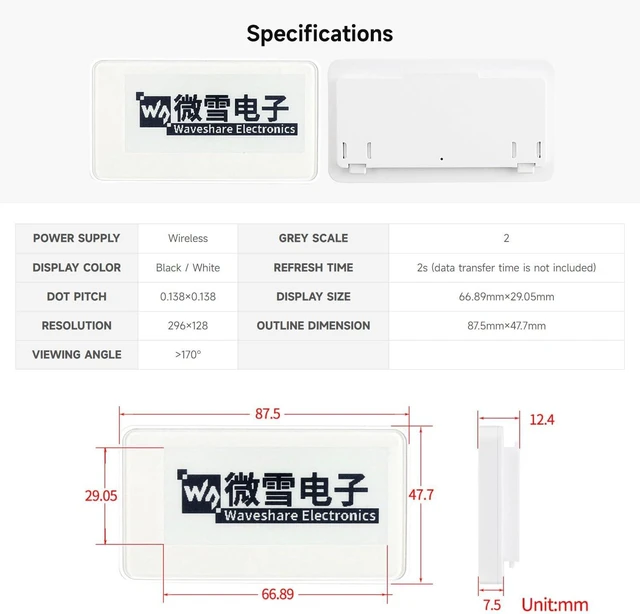 Alt view image 5 of 6 - Waveshare 1.54inch NFC-Powered e-Paper No Battery Wireless Powering and Data Transfer (White Case)