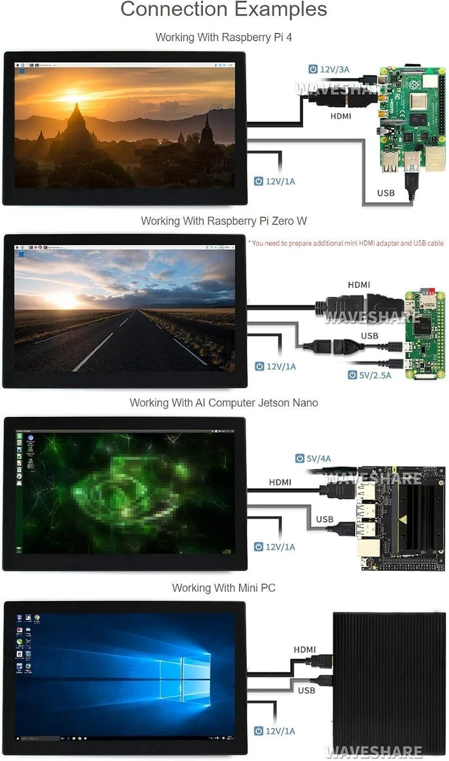 Alt view image 5 of 7 - waveshare Capacitive Touch Screen HDMI IPS LCD V1 in 13.3inch with Case Supports Raspberry Pi 4B/3B+/3B etc. Compatible with Jetson Nano/PC