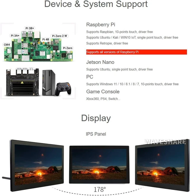 Alt view image 4 of 7 - waveshare Capacitive Touch Screen HDMI IPS LCD V1 in 13.3inch with Case Supports Raspberry Pi 4B/3B+/3B etc. Compatible with Jetson Nano/PC