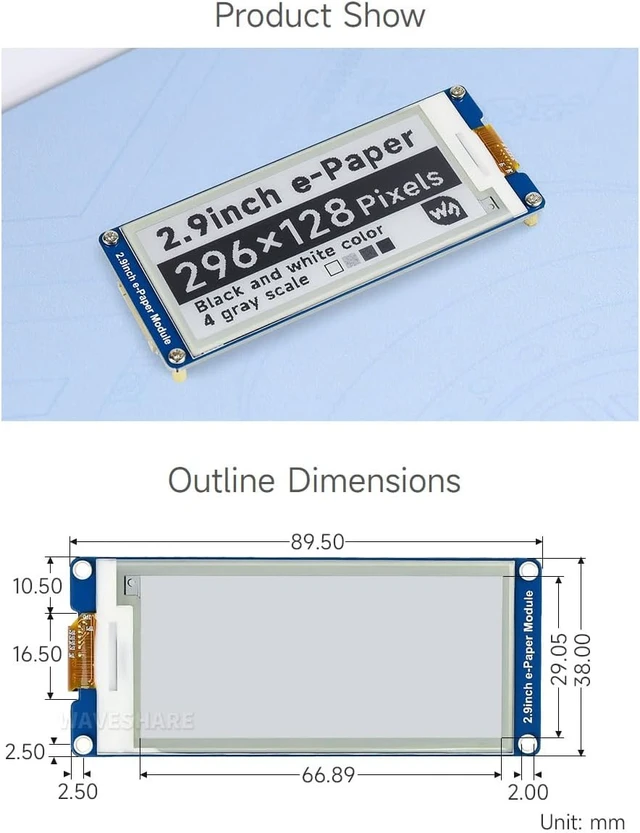 Alt view image 7 of 7 - Waveshare 2.9inch e-Paper Compatible with Jetson Nano/Raspberry Pi 4B/ 3B+/ 3A+/ 3B/ 2B/ 1B+/ 1A+/ Zero 2 W/Zero W/Zero