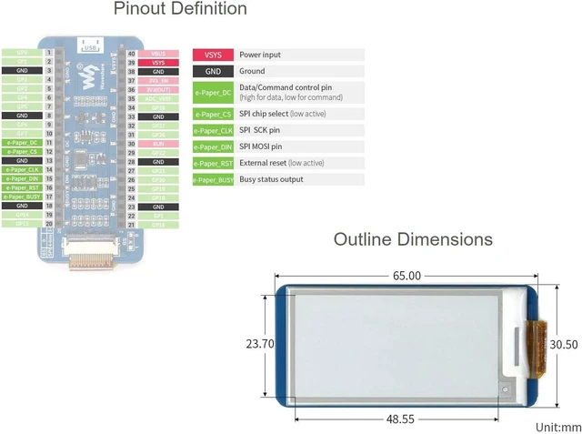 Alt view image 6 of 7 - Waveshare E-Paper-2.13inch Display Module for Raspberry Pi Pico Ideal for Price Tags/Shelf Labels