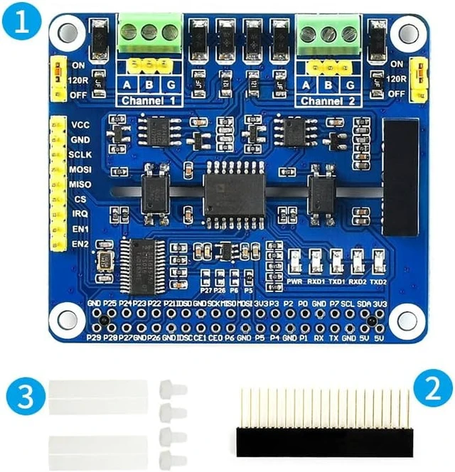 Alt view image 2 of 7 - Waveshare 2-Channel RS485 HAT Isolated RS485 Expansion Board for Raspberry Pi 4B/3B+/3B etc.