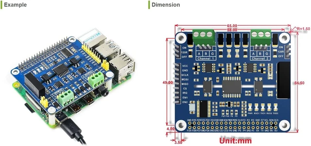 Alt view image 5 of 7 - Waveshare 2-Channel RS485 HAT Isolated RS485 Expansion Board for Raspberry Pi 4B/3B+/3B etc.