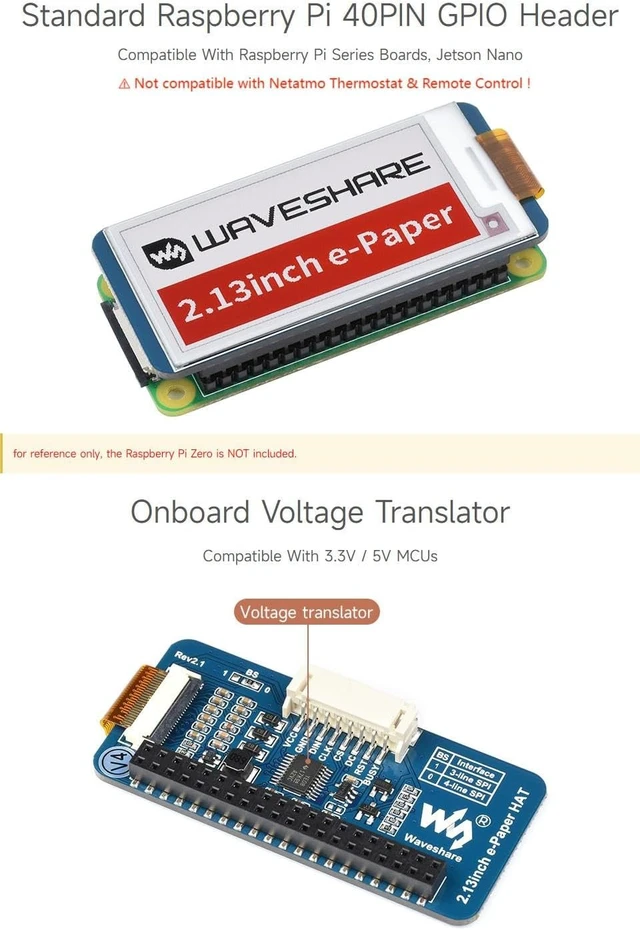 Alt view image 6 of 7 - Waveshare E-Paper Display Module in 2.13inch for Raspberry Pi Supports Red/Black/White Three-Color Display