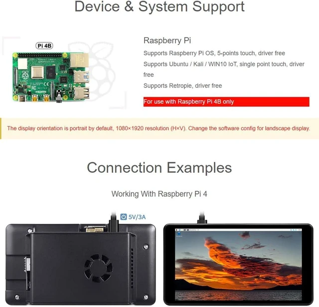 Alt view image 4 of 6 - waveshare 5.5inch Capacitive Touch AMOLED Display Compatoble with Raspberry Pi 4B Comes with Protection Case 1080×1920 Resolution HDMI Toughened Glass Panel