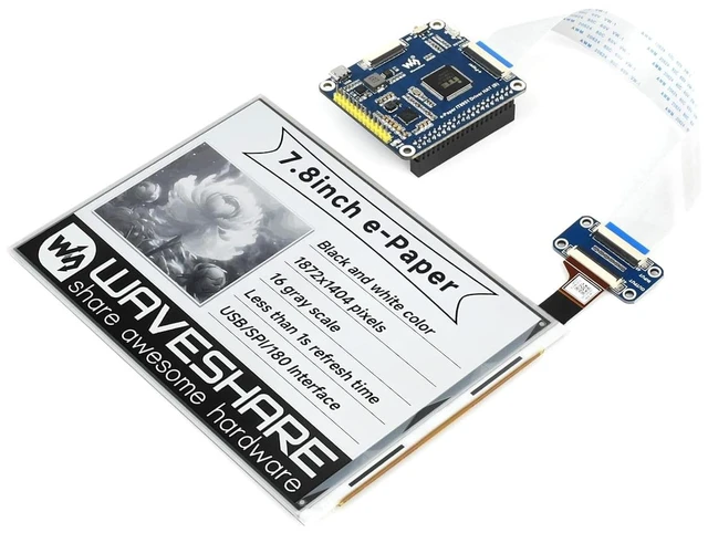 Main image of Waveshare E-Paper Display in 7.8inch with IT8951 Driver HAT Compatible with Raspberry Pi Black/White Display Color