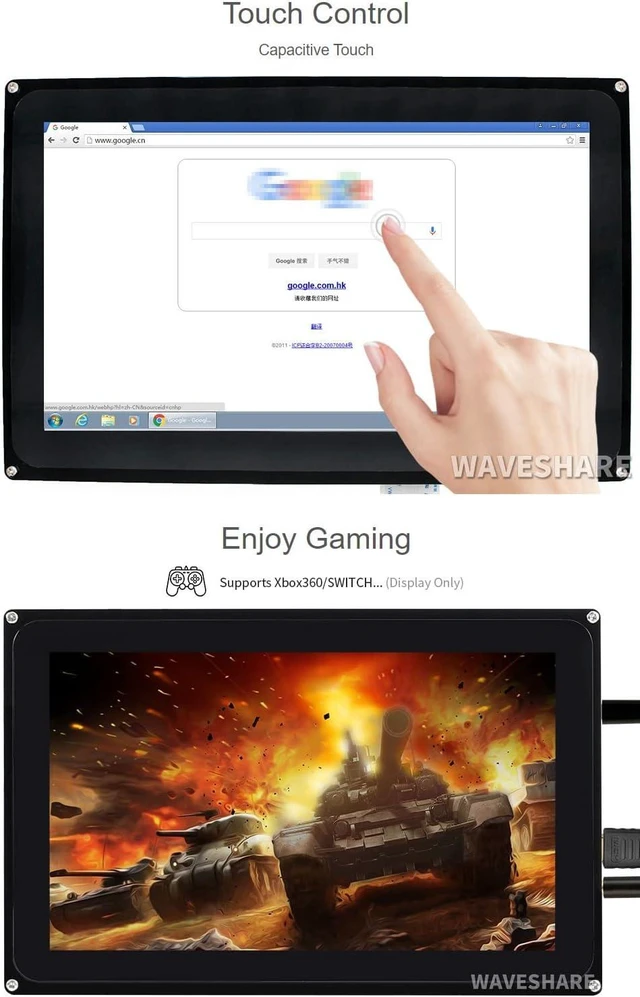 Alt view image 5 of 6 - waveshare 10.1inch HDMI LCD with Case, 1024×600 Capacitive Touch Screen Compatible with Raspberry Pi/Jetson Nano/PC Windows/Game Console