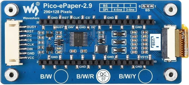 Alt view image 2 of 7 - Waveshare 2.9inch E-Paper 296×128 Pixels Red/Black/White Display Module Compatible with Raspberry Pi Pico