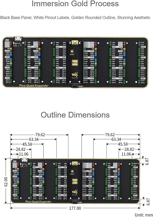 Alt view image 6 of 6 - Waveshare 4xPorts Quad GPIO Expander Supports USB External Power Supply for Raspberry Pi Pico Series Motherboard