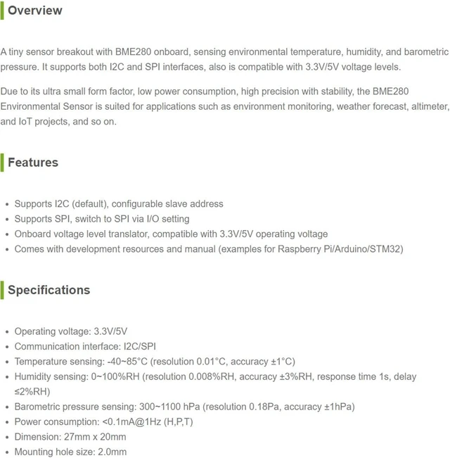 Alt view image 3 of 4 - waveshare Environmental Sensor for Environment Monitoring/Weather Forecast/Altimeter/IoT Projects, etc