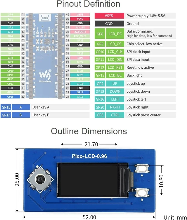 Alt view image 5 of 5 - Waveshare 0.96inch LCD 160×80 Pixels 65K Colors Display Module Compatible with Raspberry Pi Pico