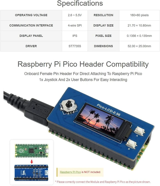 Alt view image 4 of 5 - Waveshare 0.96inch LCD 160×80 Pixels 65K Colors Display Module Compatible with Raspberry Pi Pico