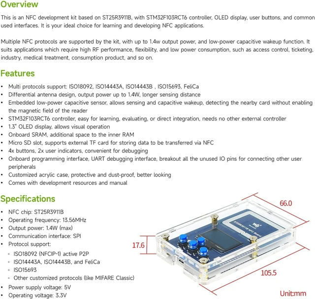Alt view image 5 of 7 - Waveshare ST25R3911B NFC Development Kit NFC Reader with AT32F413RCT7 Controller