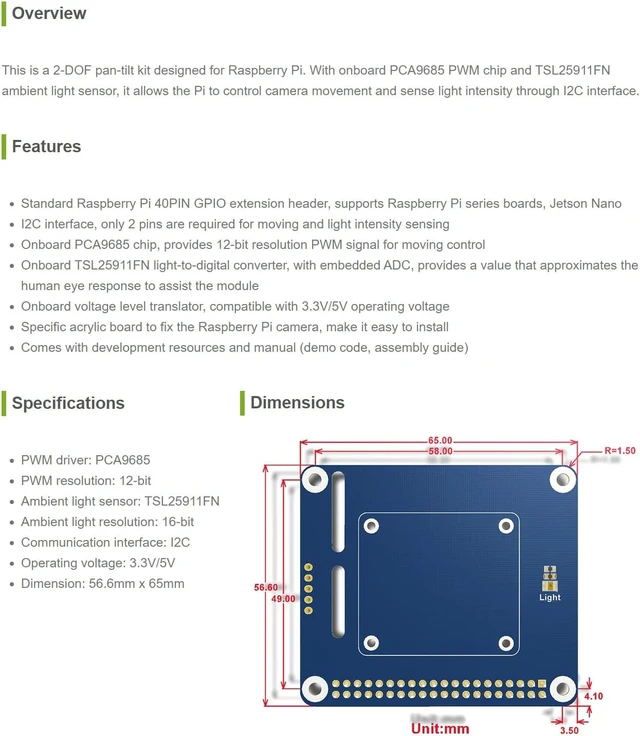 Alt view image 3 of 4 - Waveshare 2-DOF Pan-Tilt HAT for Raspberry Pi Series Motherboards/Jetson Nano