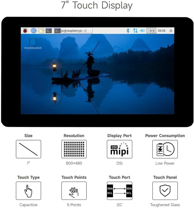 Alt view image 3 of 7 - Waveshare 7inch Capacitive Touch Display, Compatible with Raspberry Pi 5/4B/3B/Zero/Zero W/Zero 2W/Pico/Pico W/Pico WH, 800×480, DSI Interface