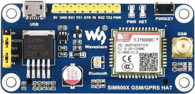 Main image of Waveshare SIM800C GSM/GPRS HAT Compatible with RRaspberry Pi 5/4B/3B/Zero/Zero W/Zero 2W/Pico/Pico W/Pico WH/Jetson Nano 2G Communication Data Transmission