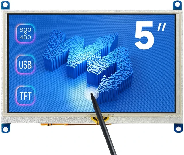 Main image of waveshare 5inch Resistive Touch Screen LCD (G) Compatible with Raspberry Pi 5/4B/3B/Zero/Zero W/Zero 2W/Pico/Pico W/Pico WH PC 800×480 HDMI Display