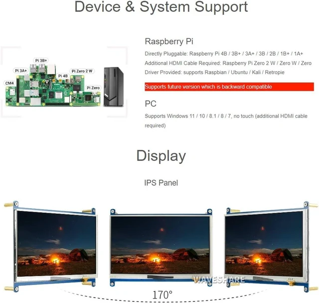 Alt view image 4 of 6 - waveshare 7inch Resistive Touch Screen LCD Compatible with Raspberry Pi 4B/ 3B+/ 3A+/ 3B/ 2B/ 1B+/ 1A+/ Zero 2 W/Zero W/Zero PC(No Touch for PC) 1024×600 HDMI IPS Display
