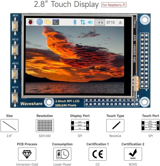 Alt view image 3 of 7 - Waveshare 2.8inch Resistive Touch Screen TFT LCD, Compatible with Raspberry Pi 5/4B/3B/Zero/Zero W/Zero 2W/Pico/Pico W/Pico WH, 320x240 Resolution