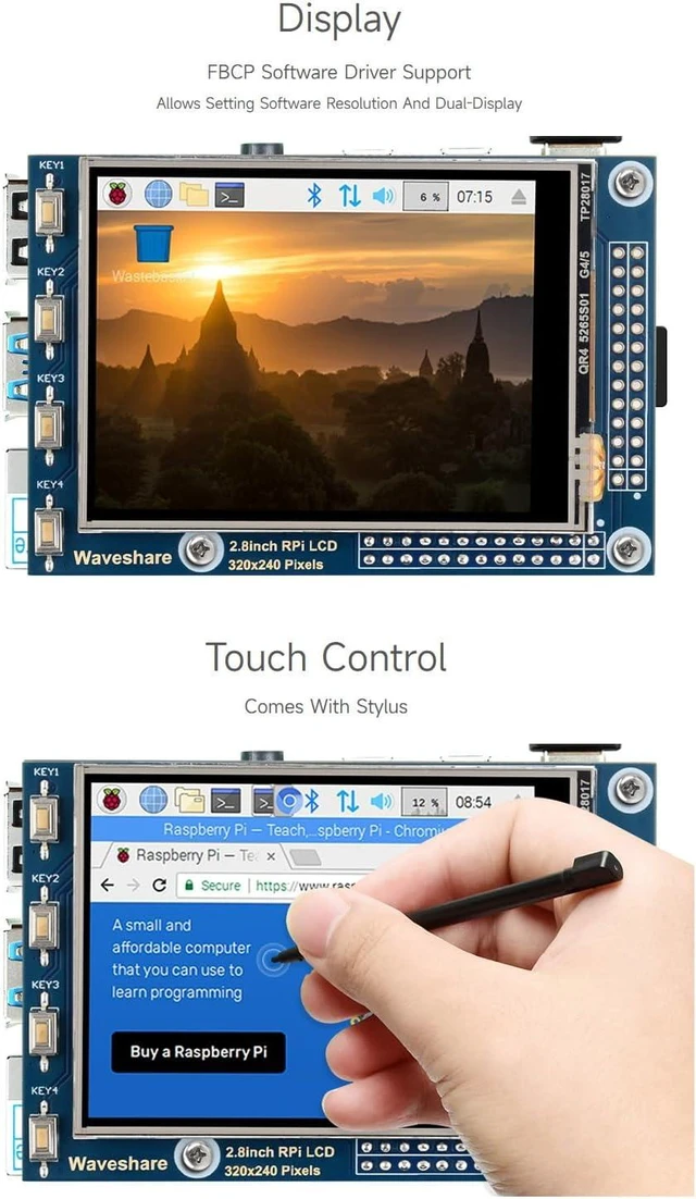 Alt view image 5 of 7 - Waveshare 2.8inch Resistive Touch Screen TFT LCD, Compatible with Raspberry Pi 5/4B/3B/Zero/Zero W/Zero 2W/Pico/Pico W/Pico WH, 320x240 Resolution