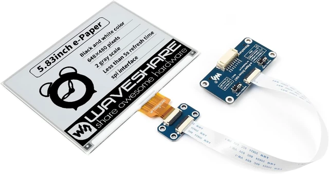 Alt view image 2 of 7 - waveshare 5.83inch E-Paper Display Compatible with Jetson Nano/Raspberry Pi 4B/ 3B+/ 3A+/ 3B/ 2B/ 1B+/ 1A+/ Zero 2 W/Zero W/Zero Black and White Dual-Color