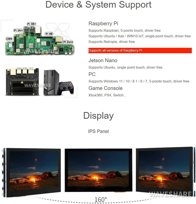 Alt view image 4 of 7 - waveshare 4.3inch Capacitive Touch Display 800×480 IPS HDMI Screen LCD (B) Compatible with Raspberry Pi 4B/ 3B+/ 3A+/ 3B/ 2B/ 1B+/ 1A+/ Zero 2 W/Zero W/Zero and Jetson Nano