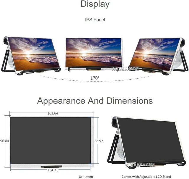 Alt view image 6 of 7 - waveshare 7inch Display, Compatible with Raspberry Pi 5/4B/3B/Zero/Zero W/Zero 2W/Pico/Pico W/Pico WH, 1024×600 Resolution, DPI Interface, IPS, No Touch