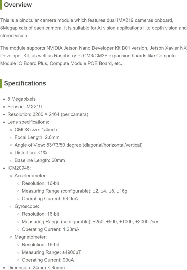 Alt view image 4 of 5 - Waveshare Binocular Camera Module Dual IMX219 8 Megapixels for AI Vision Applications Like Depth and Stereo Vision Supports Jetson Nano Developer Kit B01 and Raspberry Pi CM3/CM3+