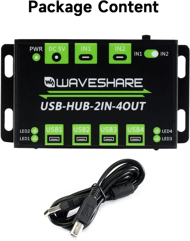 Alt view image 2 of 7 - Waveshare Industrial Grade USB HUB Extending 4X USB 2.0 Ports Switchable Dual Hosts Sharing USB Devices for Two Hosts Without Power Supply