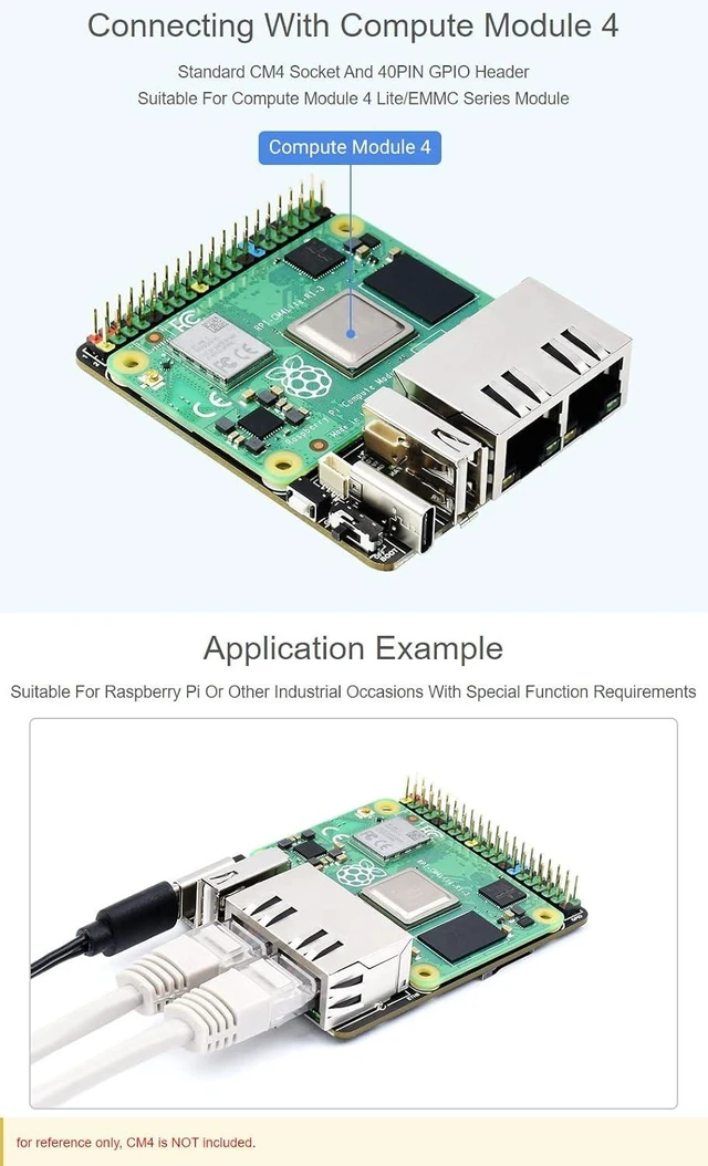 Alt view image 3 of 6 - Waveshare Mini Dual Giga-bit Ethernet Base Board Compatible with Raspberry Pi Compute Module 4 Suitable for All Variants of Compute Module 4, Only Including CM4-DUAL-ETH-MINI Baseboard