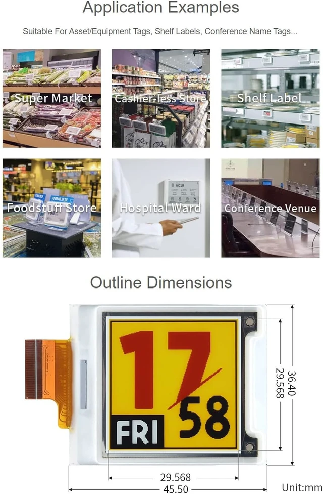 Alt view image 6 of 6 - Waveshare 1.64inch Square E-Paper Raw Display 168 × 168 Red/Yellow/Black/White Does Not Support Partial Refresh Without Driver Board