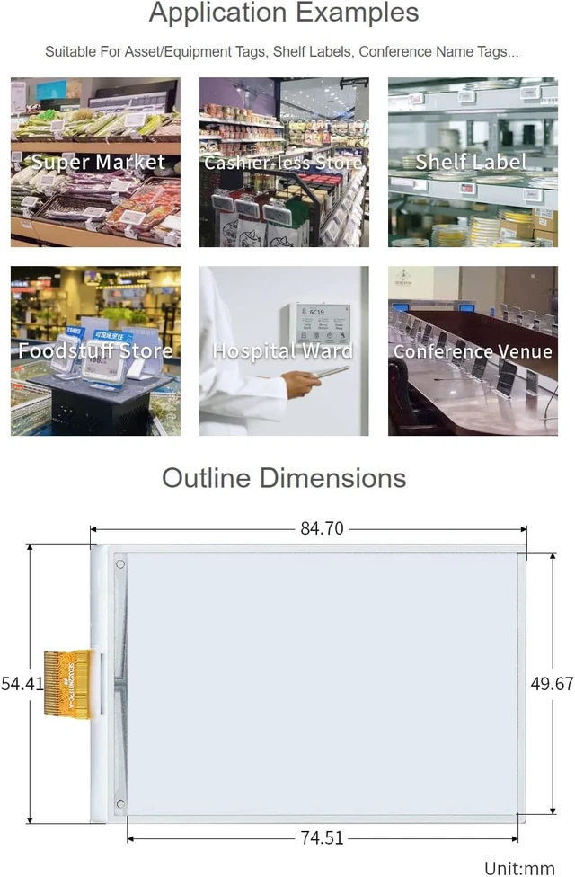 Alt view image 6 of 6 - Waveshare 3.52inch E-Paper Raw Display 360 × 240 Resolution SPI Interface Black/White Dual Colors Does Not Support Partial Refresh Without Driver Board