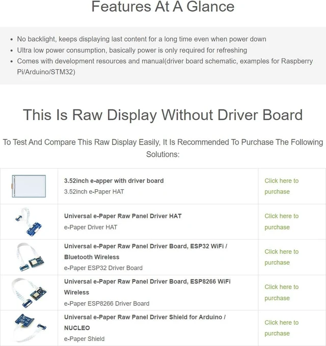 Alt view image 5 of 6 - Waveshare 3.52inch E-Paper Raw Display 360 × 240 Resolution SPI Interface Black/White Dual Colors Does Not Support Partial Refresh Without Driver Board