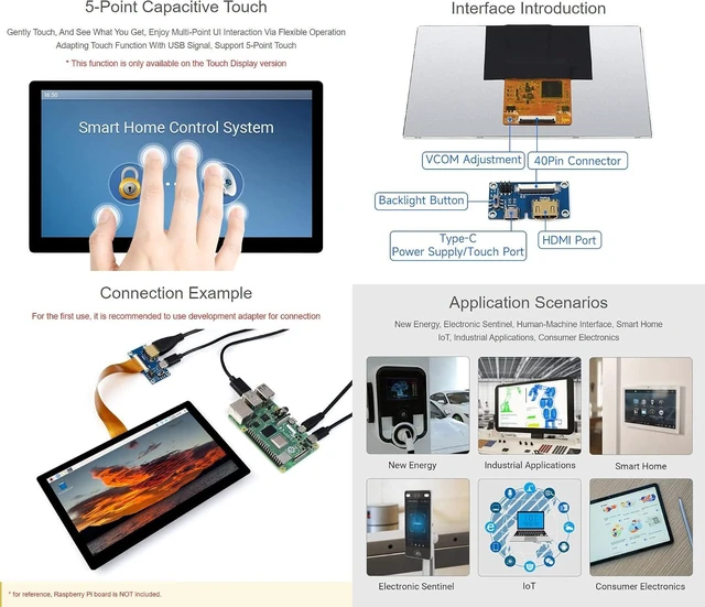 Alt view image 7 of 7 - waveshare 7inch IPS Integrated Display Compatible with Raspberry Pi 5/4B/3B+/3B/2B/B+/A+/Zero/Zero W/WH/Zero 2W Supports Jetson Nano and Windows PC 1024 × 600 Resolution with Touch with Accessories