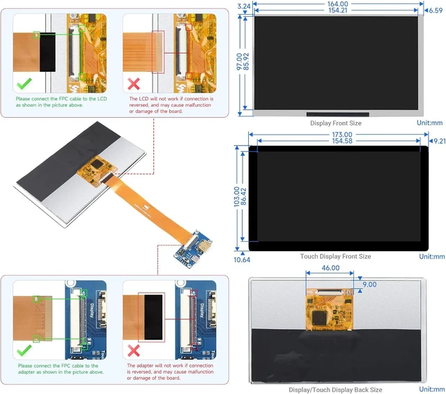 Alt view image 7 of 7 - waveshare 7inch QLED Integrated Display Compatible with Raspberry Pi 5/4B/3B+/3B/A+/Zero/Zero W/WH/Zero 2W Supports Jetson Nano and Windows PC 1024 × 600 Resolution with Touch Without Accessories