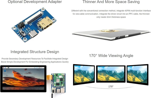 Alt view image 5 of 7 - waveshare 7inch IPS Integrated Display Compatible with Raspberry Pi 5/4B/3B+/3B/2B/B+/A+/Zero/Zero W/WH/Zero 2W Supports Jetson Nano and Windows PC 1024 × 600 Resolution No Touch Without Accessories