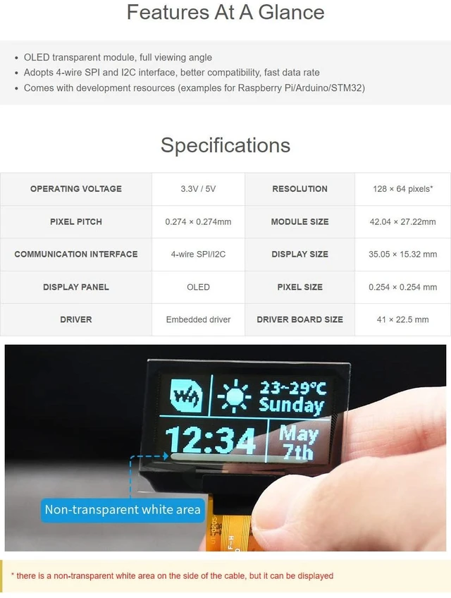 Alt view image 4 of 7 - Waveshare 1.51inch Transparent OLED 128×64 Resolution Compatible with Raspberry Pi 4B/3B+/3A+ Embedded Independent Driver Chip SPI/I2C Interfaces Light Blue Color Display