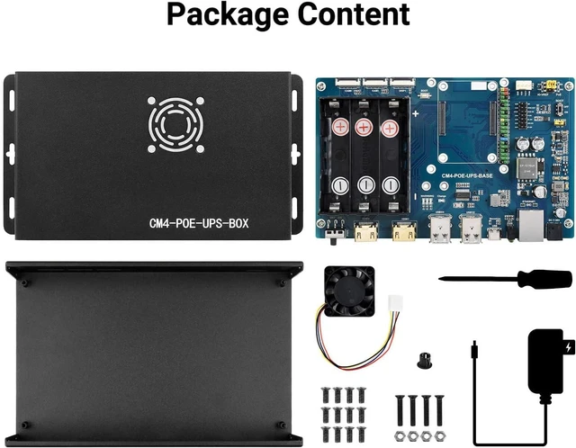 Alt view image 2 of 7 - Waveshare PoE UPS Uninterruptible Power Supply Base Board/Mini-Computer Designed for Raspberry Pi Compute Module 4 Giga-bit Ethernet Dual HDMI Quad USB2.0