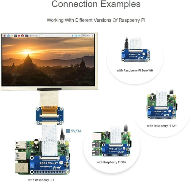 Alt view image 5 of 7 - waveshare 7inch Display, Compatible with Raspberry Pi 5/4B/3B/Zero/Zero W/Zero 2W/Pico/Pico W/Pico WH, 1024×600 Resolution, DPI Interface, IPS, No Touch