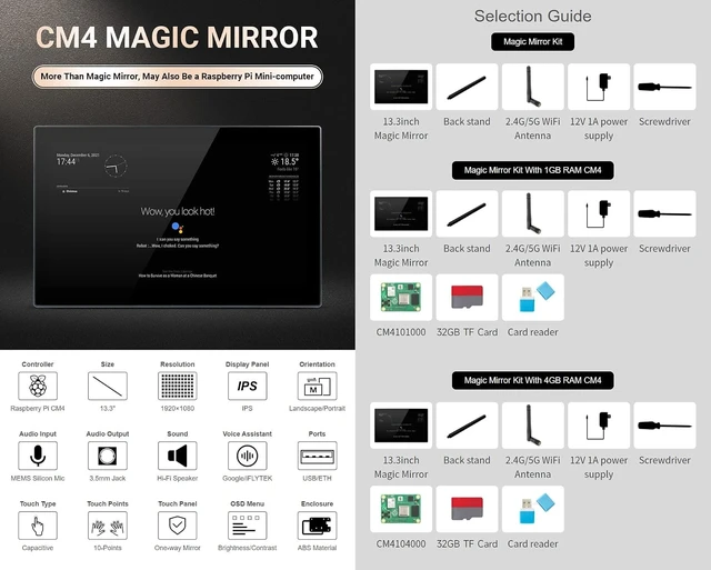 Alt view image 3 of 7 - waveshare 13.3inch Magic Mirror Mini-Computer Powered by Raspberry Pi CM4 13.3inch HD Touch Screen with USB/ETH Ports with Powerful Raspberry Pi CM4101000 Inside