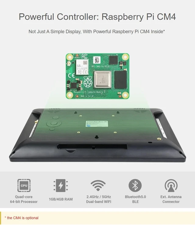 Alt view image 4 of 7 - waveshare 13.3inch Magic Mirror Mini-Computer Powered by Raspberry Pi CM4 13.3inch HD Touch Screen with USB/ETH Ports with Powerful Raspberry Pi CM4101000 Inside