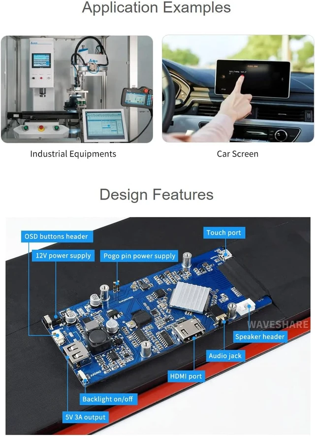Alt view image 7 of 7 - Waveshare 12.3inch Capacitive Touch Screen LCD Compatible with Raspberry Pi 5/4B/3B+/3B/2B/B+/A+/Zero/Zero W/WH/Zero 2W Series Boards 600 Cd/M²1920×720 HDMI IPS Toughened Glass Panel