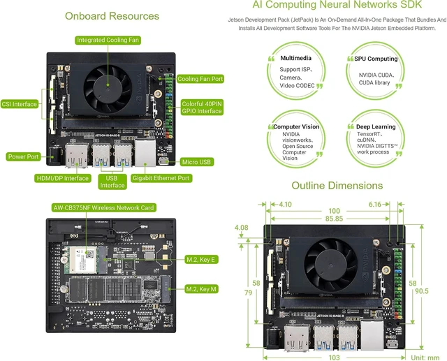 Alt view image 7 of 7 - Waveshare NX Development Board Based On Jetson Xavier NX Alternative Solution for Jetson Xavier NX Developer Kit Includes Jetson Xavier NX 8GB Module 128GB NVMe