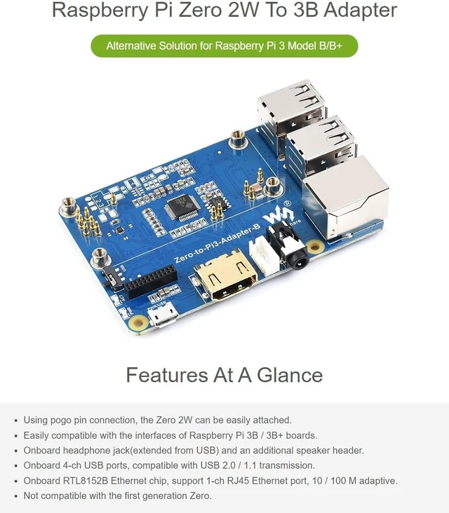 Alt view image 3 of 7 - Waveshare Zero 2W to 3B Adapter Alternative Solution for Raspberry Pi 3 Model B/B+
