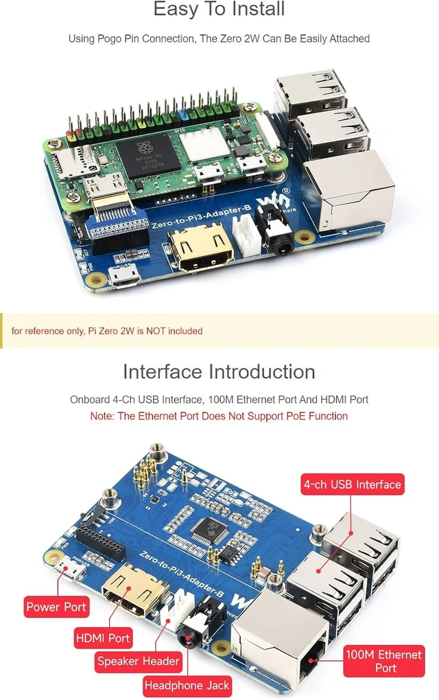 Alt view image 5 of 7 - Waveshare Zero 2W to 3B Adapter Alternative Solution for Raspberry Pi 3 Model B/B+
