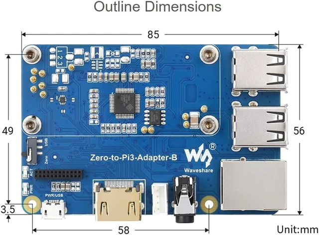 Alt view image 7 of 7 - Waveshare Zero 2W to 3B Adapter Alternative Solution for Raspberry Pi 3 Model B/B+