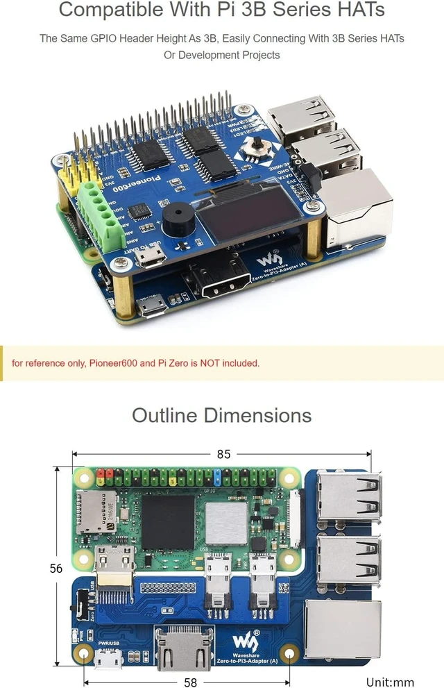 Alt view image 5 of 5 - Waveshare Zero to 3B Adapter Alternative Solution for Raspberry Pi 3 Model B/B+