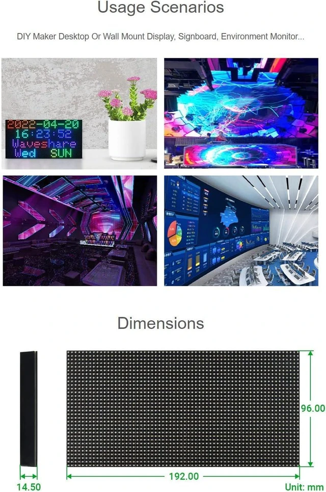 Alt view image 7 of 7 - Waveshare RGB Full-Color LED Matrix Panel 64×32 Pixels Display Screen 2048 Individual LEDs 3mm Pitch Compatible with Raspberry Pi 5/4B/3B/Zero/Zero W/Zero 2W/Pico/Pico W/Pico WH, ESP32